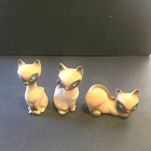 3 ROSELANE CALIFORNIA PORCELAIN SPARKLER TURQUOISE EYES SIAMESE CAT SET USA 50s